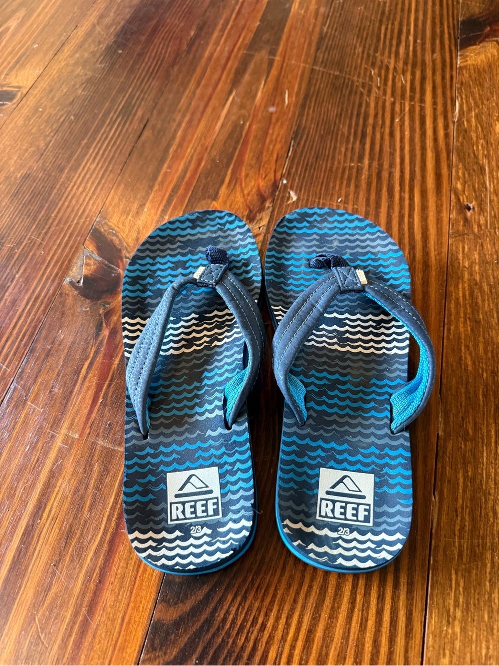 Reef Boys Blue Wave Pattern Flip Flops